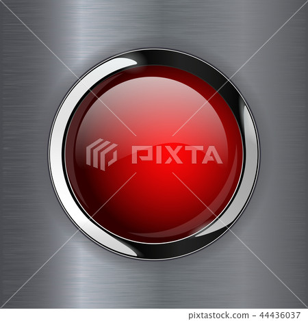 Red glass button on brushed metal background 44436037