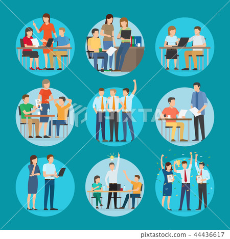 Start Up Set Poster at Work Vector Illustration 44436617