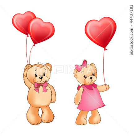 Teddy Bear Couple and Balloons Vector Illustration 44437192
