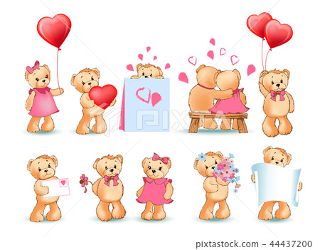 Teddy Bears Set Valentine Vector Illustration Teddy Bears Set Valentine Vector Illustration 44437200