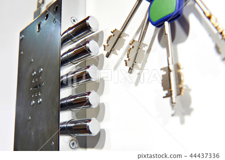 Door chubb detector lock and key isolated on white 44437336