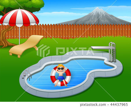 Boy floating on inflatable ring in the pool Boy floating on inflatable ring in the pool 44437965