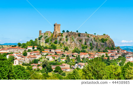 View of Polignac village with its fortress. Auvergne, France 44438985