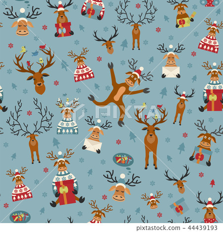 Cute reindeer flat seamless pattern. Cute reindeer flat seamless pattern. 44439193