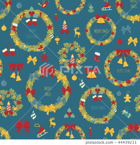 Christmas wreath seamless pattern. Decoration  44439211