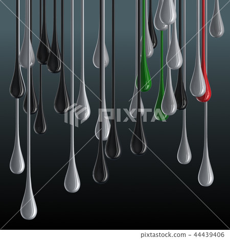 3D multicolor glossy paint drop blobs on black background 44439406
