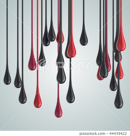 3D red and black glossy paint drop blobs 44439422