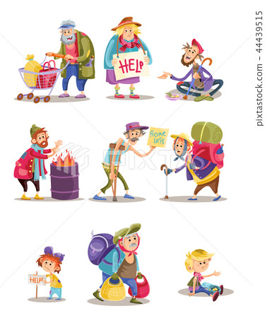 Homeless And Beggars People Cartoon Stock Illustration