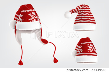 Set of three knitted santa hats with pattern 44439580