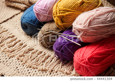 balls of colorful wool thread for knitting 44441304
