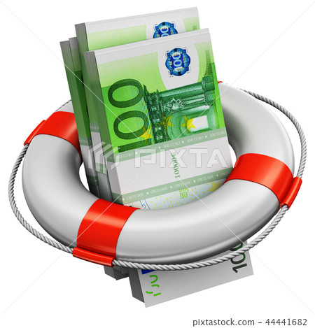 Bundles of 100 Euro money in lifesaver buoy Bundles of 100 Euro money in lifesaver buoy 44441682