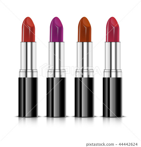 Set of four color realistic lipsticks. Red lipstick, orange lipstick, violet lipstick and pink Set of four color realistic lipsticks. Red lipstick, orange lipstick, violet lipstick and pink 44442624