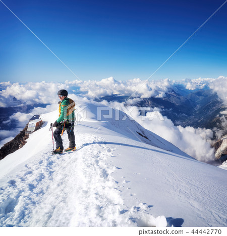 Trekking to the top of Mont Blanc mountain in French Alps 44442770