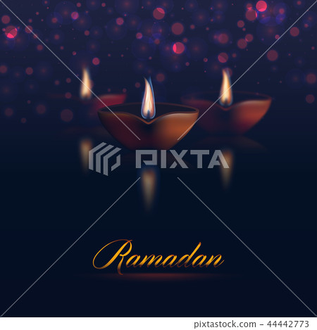 Happy Ramadan Kareem traditional holiday. Lights beautiful holiday greeting ramadan holy month. Dark 44442773