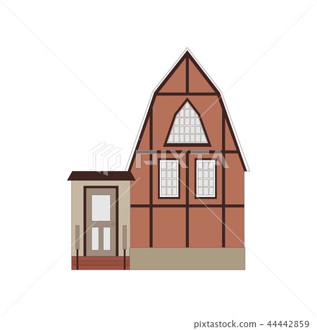 Beautiful detailed linear cityscape collection with townhouses. Small town street with victorian 44442859