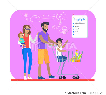 Shopping List and Plan for Young Cheerful Family 44447125
