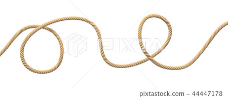 3d rendering of a single twisting natural rope lying unevenly on a white background. 44447178