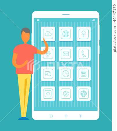 Man Standing by Mobile Phone Vector Illustration 44447179