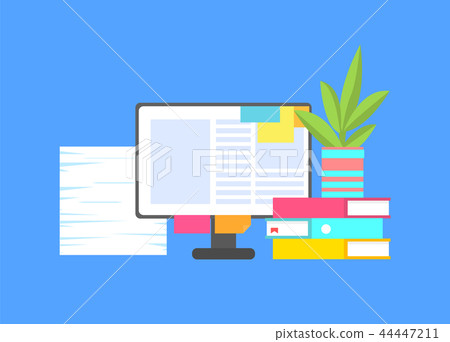 Big Screen with Stickers and Folders of Documents 44447211