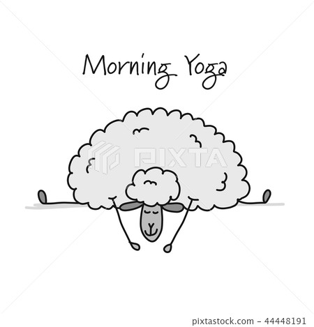 Funny sheep doing yoga, sketch for your design 44448191