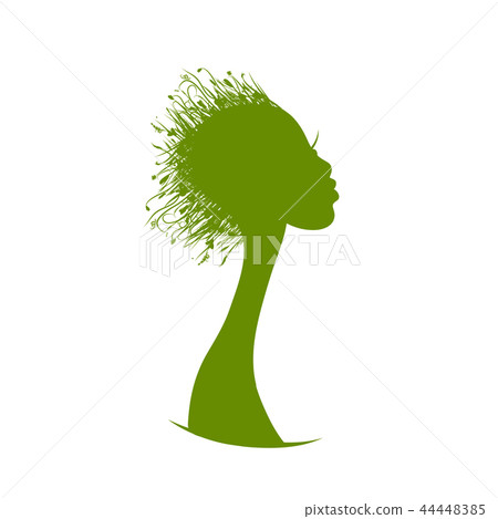 Organic hair care concept, grass on female head Organic hair care concept, grass on female head 44448385