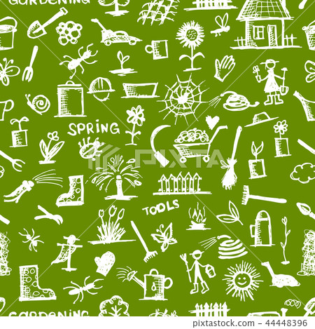 Garden tools sketch, seamless pattern for your design Garden tools sketch, seamless pattern for your design 44448396