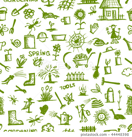 Garden tools sketch, seamless pattern for your design Garden tools sketch, seamless pattern for your design 44448398