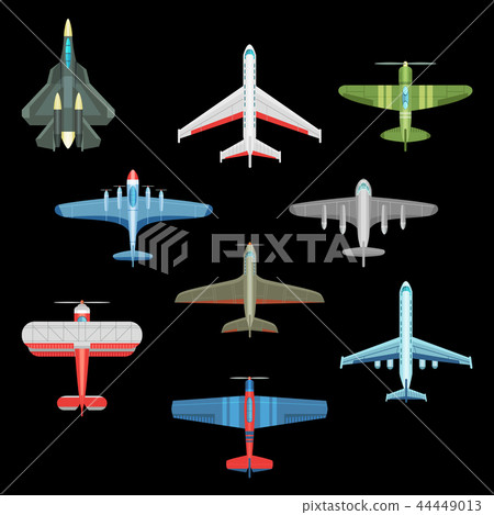 Set of isolated military airplanes or warplanes Set of isolated military airplanes or warplanes 44449013