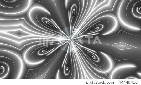 Beautiful abstract symmetry kaleidoscope with shiny neon lines, 3d render backdrop, computer 44449416