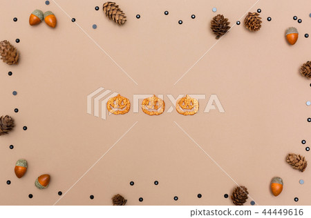 Halloween theme with decorations on brown paper Halloween theme with decorations on brown paper 44449616