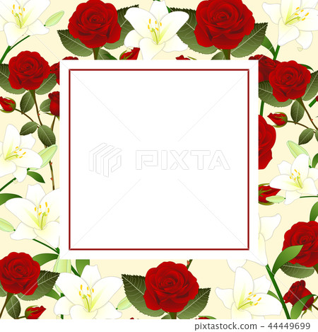 Red Rose and White Lily Flower Beige Ivory Banner 44449699