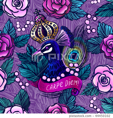 Vector seamless pattern with ink hand drawn peacock Vector seamless pattern with ink hand drawn peacock 44450102