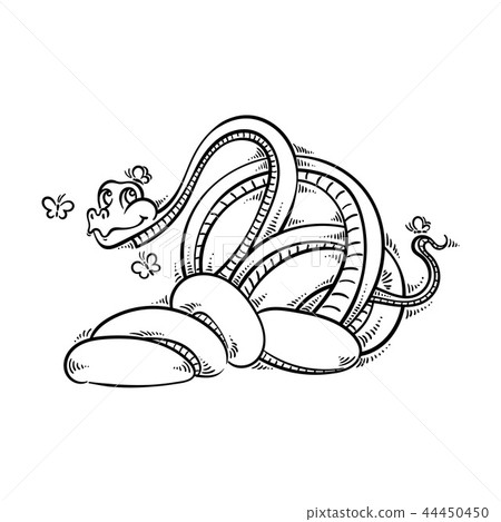 Funny and friendly cartoon snake with butterflies. Funny and friendly cartoon snake with butterflies. 44450450