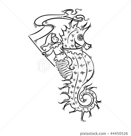 Seahorse with elf-rider. Seahorse with elf-rider. 44450526