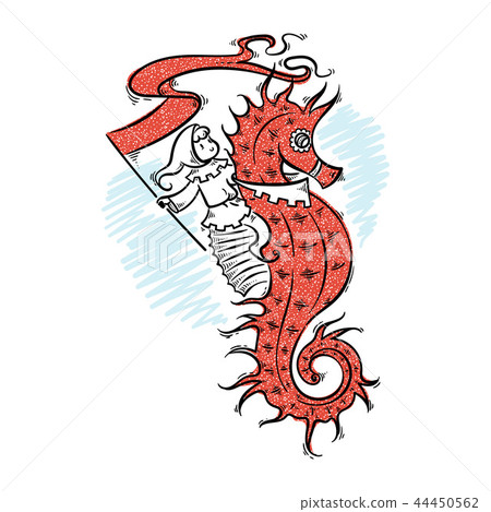 Seahorse with elf-rider. Seahorse with elf-rider. 44450562