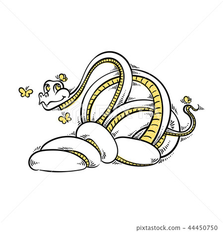 Funny and friendly cartoon snake with butterflies. Funny and friendly cartoon snake with butterflies. 44450750