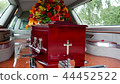 funeral casket in a hearse or chapel 44452522