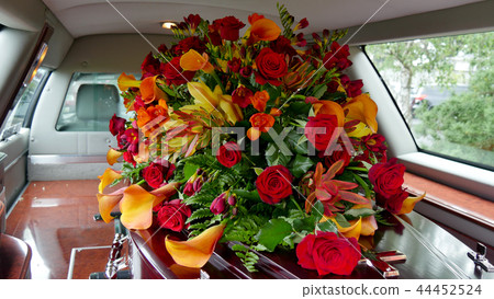 funeral casket in a hearse or chapel funeral casket in a hearse or chapel 44452524