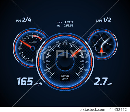 Racing car computer and app smartphone game dashboard vector interface 44452552