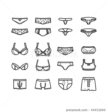 Lingerie womens and mens underwear thin line icons set 44452609