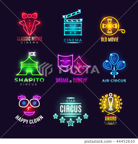 Neon circus, cinema, movie vector vintage labels - Stock