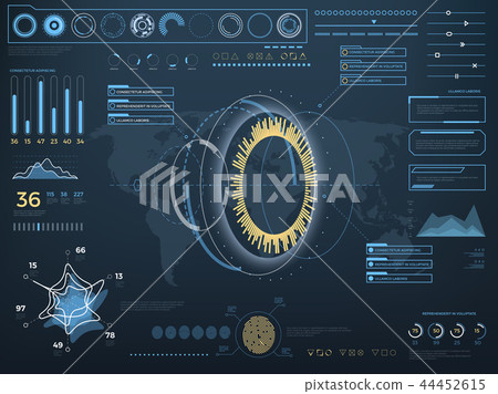 Future concept virtual touch user interface HUD. Vector interactive screen with control panel Future concept virtual touch user interface HUD. Vector interactive screen with control panel 44452615