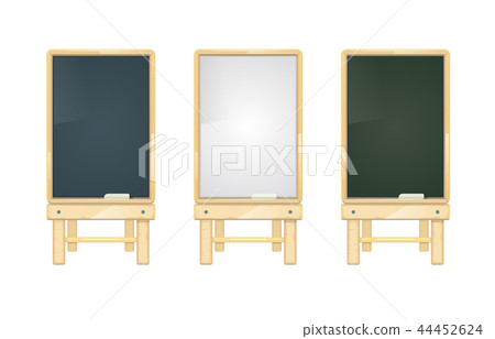 Cartoon black, white and green school blackboards on wooden stand vector set Cartoon black, white and green school blackboards on wooden stand vector set 44452624