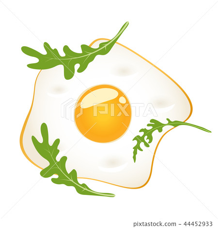 Fried eggs with arugula, isolated on white background. Vector illustration. 44452933