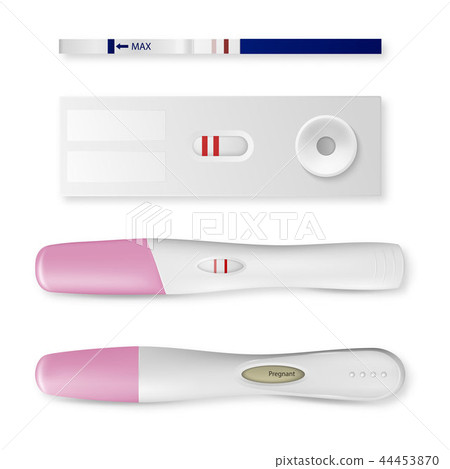Vector realistic 3d pregnancy test with positive result set icon closeup isolated on white 44453870