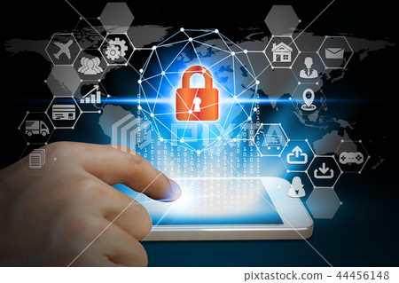 Businessman use smartphone with virtual screen Businessman use smartphone with virtual screen 44456148