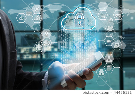Businessman use smartphone with virtual screen Businessman use smartphone with virtual screen 44456151
