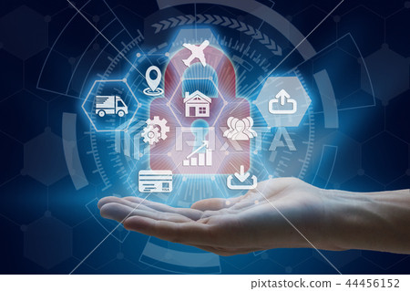 Businessman hand holding with virtual screen 44456152