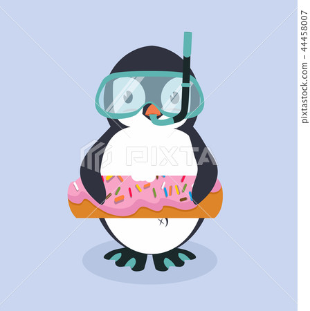 Cute Penguin cartoon with Donut Pool Float 44458007