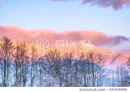 Snowy mountain in the morning sun 44459996